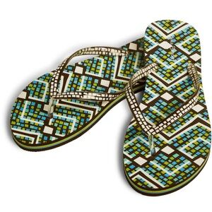 Vera Bradley Geometric Blue/Green Pattern Women’s Flip Flops Size 7-8 Med, New